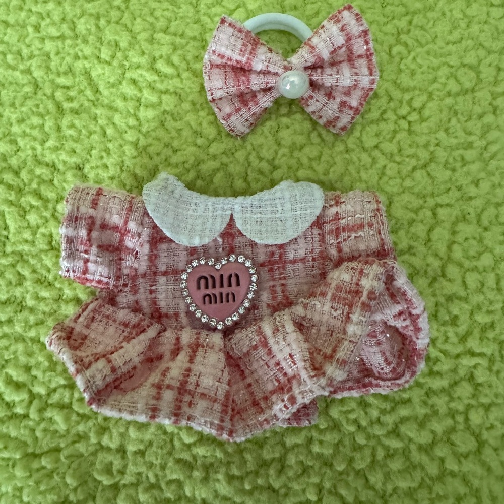 Plaid Pink Dress Set for Labubu